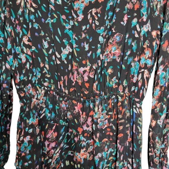 Iro Floral Asymmetrical Hem Long Sleeves Black Dress Size 38/Medium - Picture 6 of 12